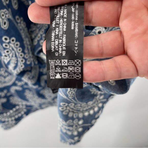 Zara Blue Paisley Floral Embroidered Shirt Dress Cutwork Embroidery Size Small - Picture 10 of 15